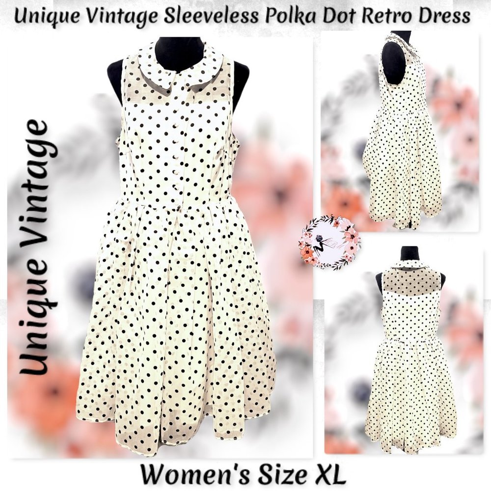 💕Unique Vintage Sleeveless Polka Dot Retro Style Dress size XL